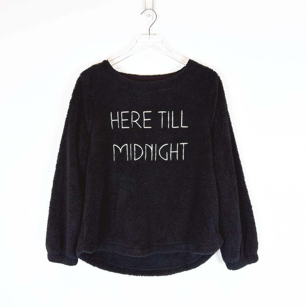 Wildfox Here Till Midnight Pullover Fleece Pajama Top Black Size Medium